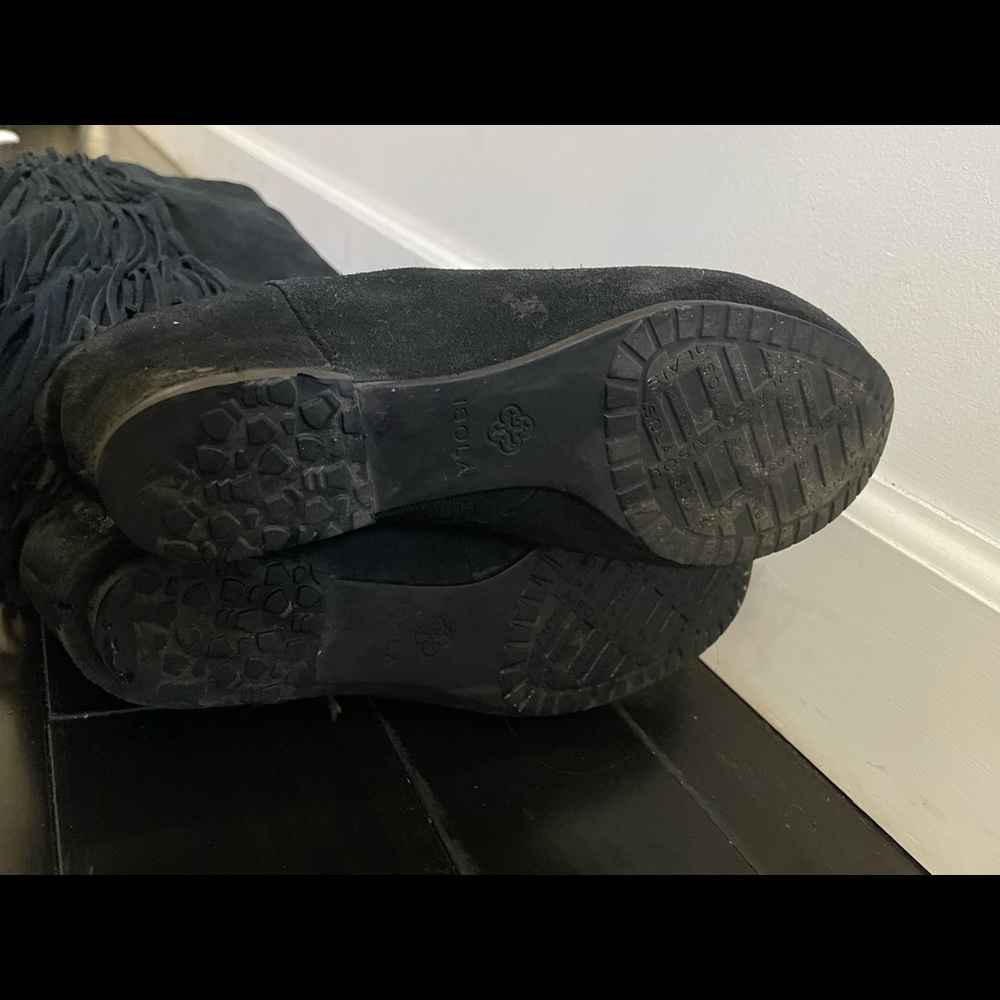 🖤sold🖤Isola Tavora Black Fringe Tall Wedge Boots Womens Size 8.5 - Picture 4 of 7